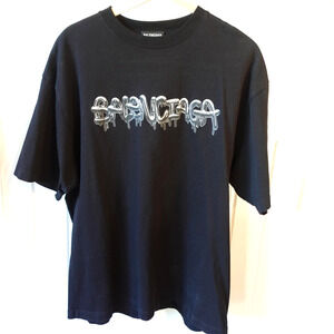 Balenciaga Shirt Large Black Chrome Slime Graffiti Logo Unisex Bubble Font $633‎